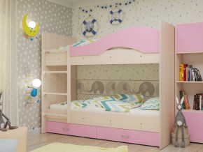 Кровать 2-х ярусная Мая с ящиками на латофлексах розовая в Губахе - gubaha.magazinmebel.ru | фото